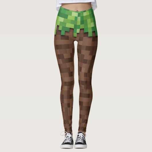 Bouw Mijnbouw Video Game Pixelated Grass Dirt Leggings (Voorkant)