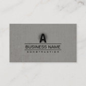 Bouw Modern Monogram Classy Grijs Linnen Visitekaartje (Voorkant)