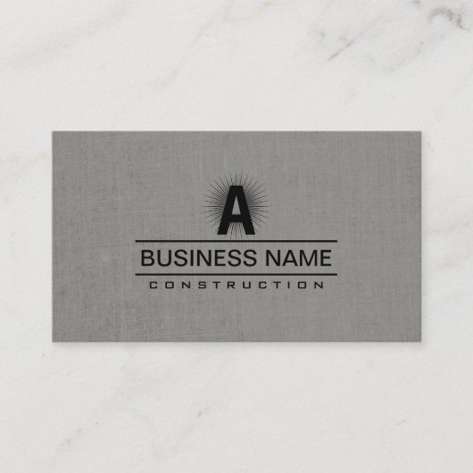 Bouw Modern Monogram Classy Grijs Linnen Visitekaartje (Voorkant)