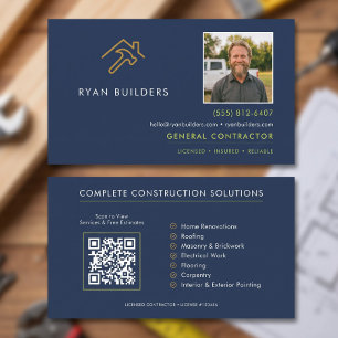 Bouw Modern Navy Blauwe Gouden Logo Visitekaartje