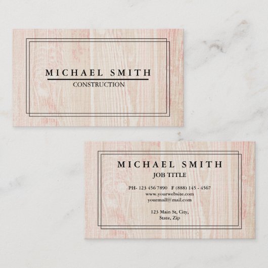 Bouw Moderne & Minimale Houten Textuur Visitekaartje (Voorkant / Achterkant)