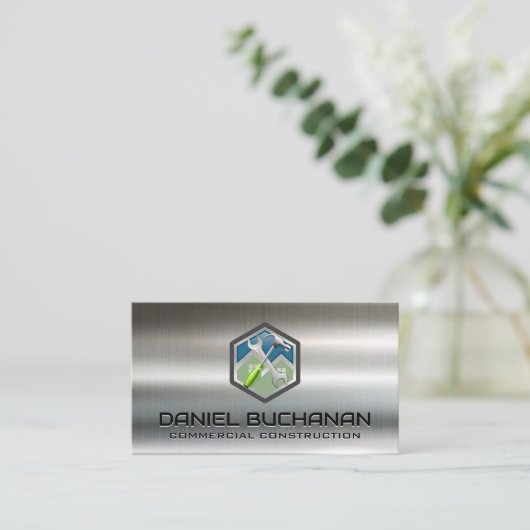 Bouw moersleutel hamer | Metallisch Visitekaartje (Staand voorkant)