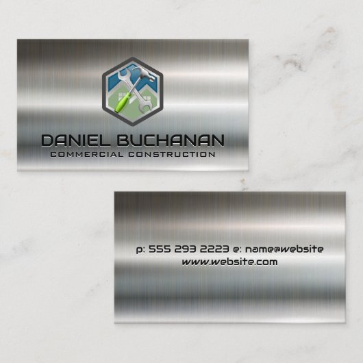 Bouw moersleutel hamer | Metallisch Visitekaartje (Voorkant / Achterkant)
