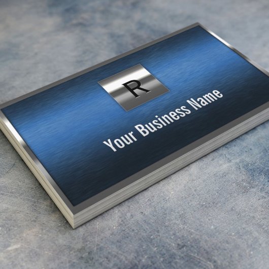 Bouw Monogram Blauwe Metaal Grens Visitekaartje