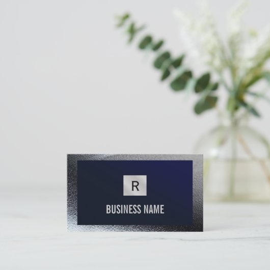 Bouw Monogram Blauwe Metaal Grens Visitekaartje (Staand voorkant)