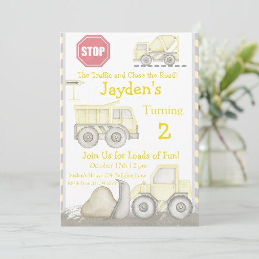 Bouw op zaterdag uitnodiging Bull Dozer Inv (Staand voorkant)