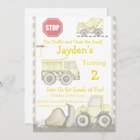 Bouw op zaterdag uitnodiging Bull Dozer Inv (Voorkant / Achterkant)