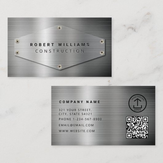 Bouw QR-code Metallic Zilver Metaal Visitekaartje (Voorkant / Achterkant)