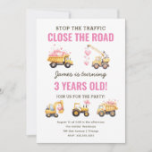 Bouw Roze Vrachtwagen Hart Verjaardag Uitnodiging (Voorkant)