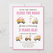 Bouw Roze Vrachtwagen Hart Verjaardag Uitnodiging (Voorkant)