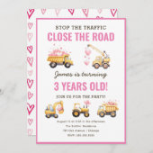 Bouw Roze Vrachtwagen Hart Verjaardag Uitnodiging (Voorkant / Achterkant)