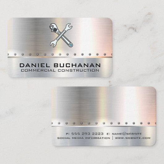 Bouw sleutels | Metaal | Klinknagels Visitekaartje (Voorkant / Achterkant)