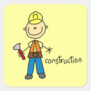 Bouw Stokfiguur Vierkante Sticker