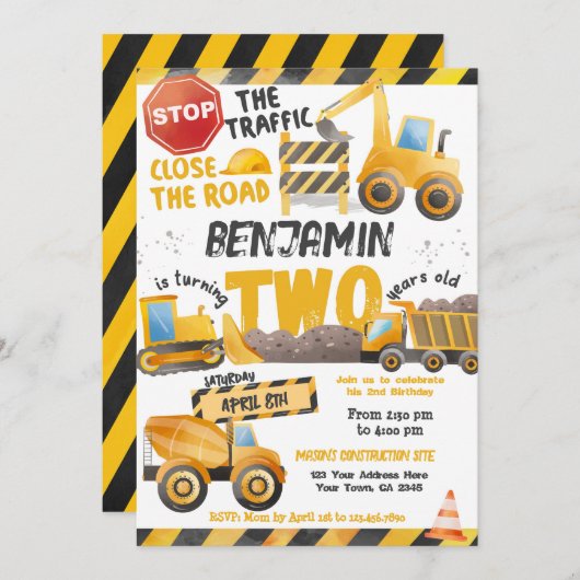 Bouw, stortplaatsvrachtwagen 2e verjaardag kaart (Voorkant / Achterkant)