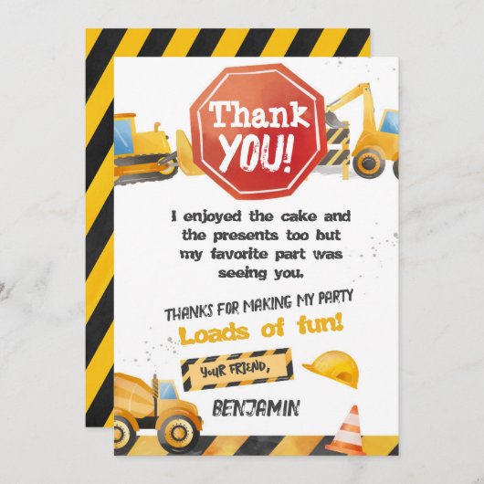 Bouw, stortplaatsvrachtwagen dank u kaart (Voorkant / Achterkant)