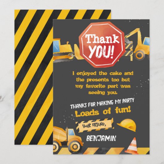 Bouw, stortplaatsvrachtwagen dank u kaart (Voorkant / Achterkant)