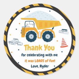 Bouw terrein vuilstort vrachtwagen Birthday Favor Ronde Sticker