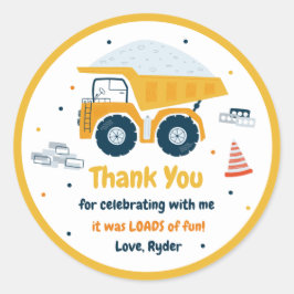 Bouw terrein vuilstort vrachtwagen Birthday Favor Ronde Sticker