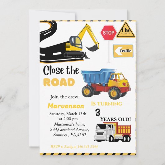 Bouw Thema boy Birthday party Dump Truck Kaart (Voorkant)