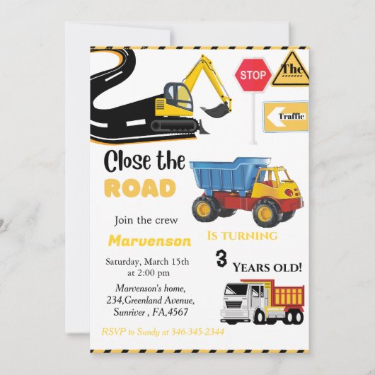 Bouw Thema boy Birthday party Dump Truck Kaart (Voorkant)