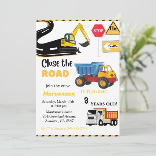 Bouw Thema boy Birthday party Dump Truck Kaart (Staand voorkant)