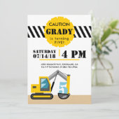 Bouw Thema Graafmachine Zwart en Geel 5e Kaart (Staand voorkant)