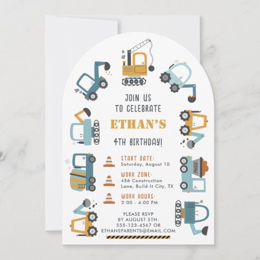 Bouw Thema Verjaardag Uitnodiging voor Jongens I (Voorkant)