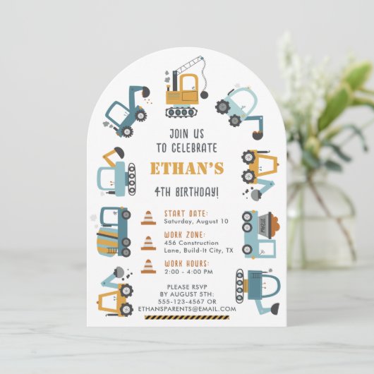 Bouw Thema Verjaardag Uitnodiging voor Jongens I (Staand voorkant)