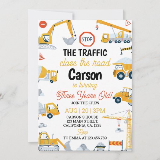Bouw Truck Boy Verjaardag Uitnodiging (Voorkant)
