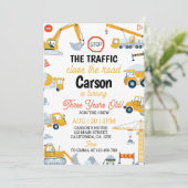 Bouw Truck Boy Verjaardag Uitnodiging (Staand voorkant)