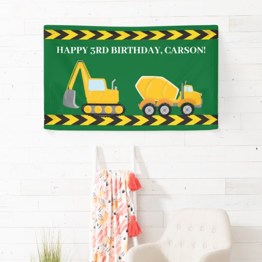 Bouw Truck Custom Boys Verjaardagsfeest Spandoek (Insitu)