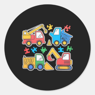 Bouw Trucks Graafmachine Autisme Bewustzijn T-shir Ronde Sticker