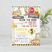 Bouw Trucks Graafmachine Bulldozer Verjaardag Kaart (Staand voorkant)