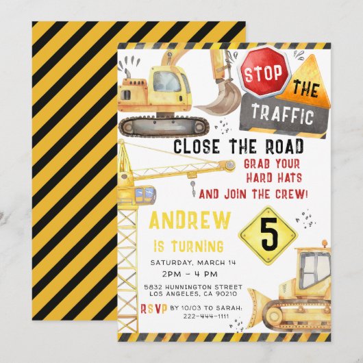 Bouw Trucks Graafmachine Bulldozer Verjaardag Kaart (Voorkant / Achterkant)