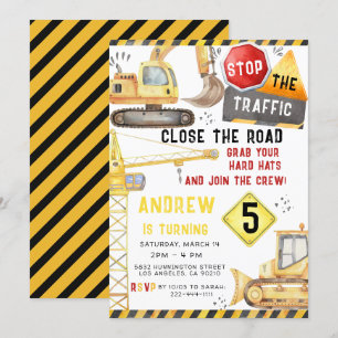 Bouw Trucks Graafmachine Bulldozer Verjaardag Kaart