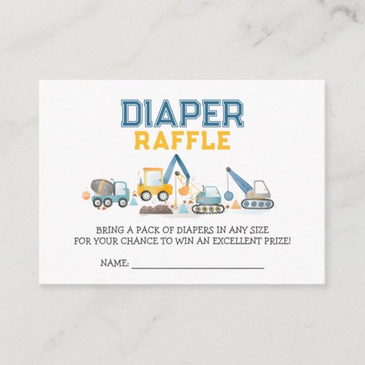 Bouw Trucks Gravers, Luier Raffle Ticket Informatiekaartje (Voorkant)