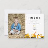 Bouw Trucks Theme Birthday Foto Bedankkaart (Voorkant)