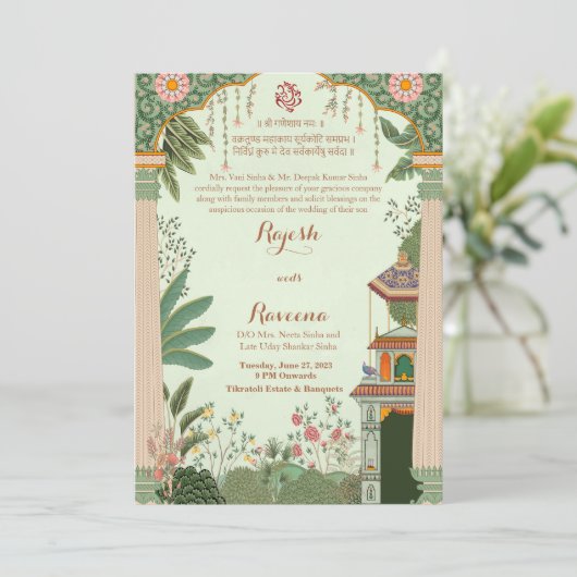 Bouw uit nodigen Mughal de bruiloft van de uitnodi Kaart (Staand voorkant)