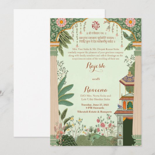 Bouw uit nodigen Mughal de bruiloft van de uitnodi Kaart (Voorkant / Achterkant)