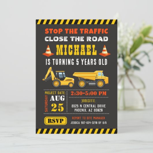 Bouw Uitnodiging, Bouwfeest Verjaardag Kaart (Staand voorkant)