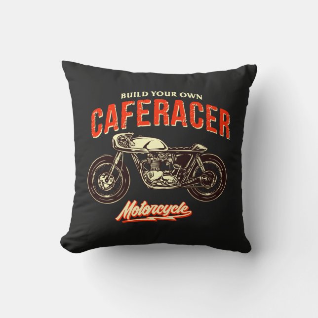 Bouw uw eigen caferacer-motorfiets op zwart kussen (Voorkant)