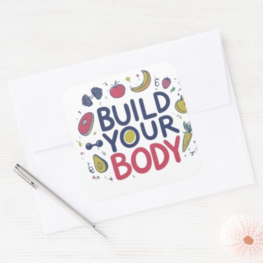 Bouw uw lichaam vierkante sticker (Envelop)