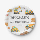 Bouw van bouwterrein — Truck Digger Birthday Party Papieren Bordje (Voorkant)