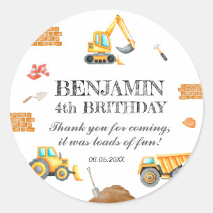 Bouw van bouwterrein — Truck Digger Birthday Party Ronde Sticker