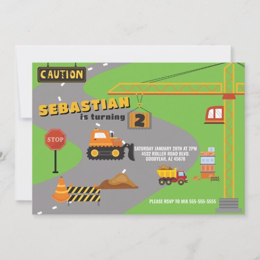 Bouw van bouwterrein - uitnodiging op zaterdag (Voorkant)