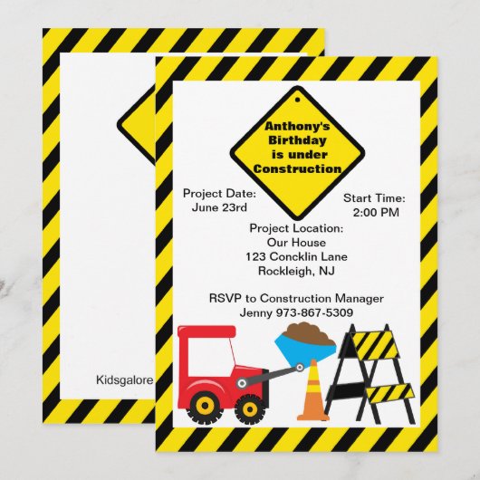 Bouw van bouwterreinen Aanwezige uitnodiging (Voorkant / Achterkant)