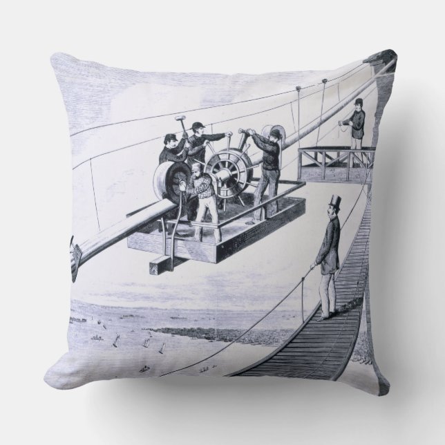 Bouw van Brooklyn Bridge, New York (litho) Kussen (Voorkant)