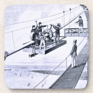 Bouw van de Brooklyn Bridge, New York (litho) Bier Onderzetter