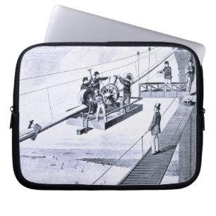 Bouw van de Brooklyn Bridge, New York (litho) Laptop Sleeve