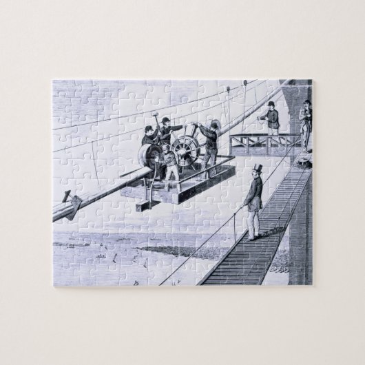 Bouw van de Brooklyn Bridge, New York (litho) Legpuzzel (Horizontaal)